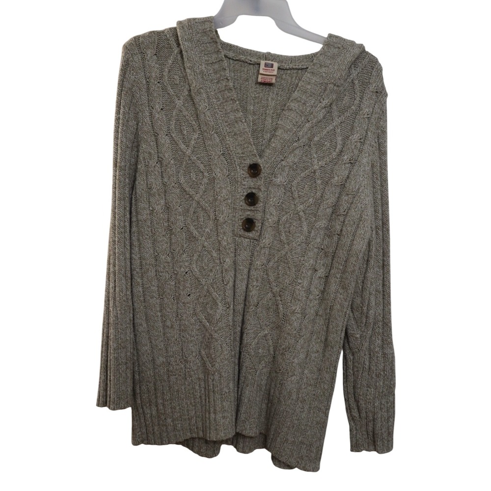 VTG CABLE KNIT SHAWL COLLAR BUTTON FRONT CARDIGAN WOMENS 22W/24W TAN EUC‎